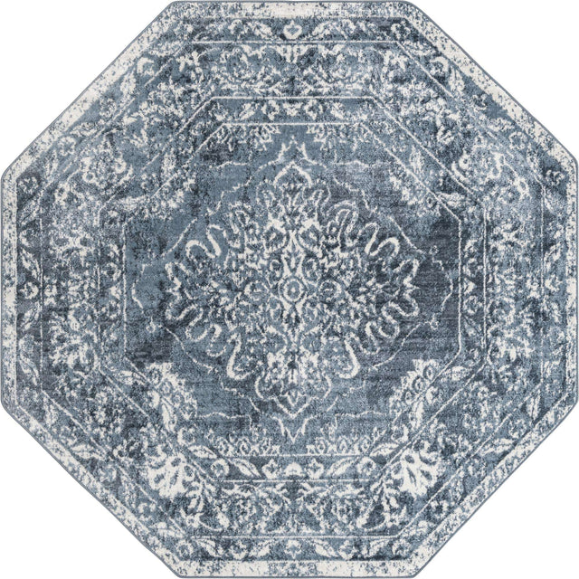 Blue 7' x 7' Oxford Octagon Area Rug Traditional Design 100% Polypropylene Carpet for Living Room, Bedrooms, Dining, Office for Sale at Rug Engine