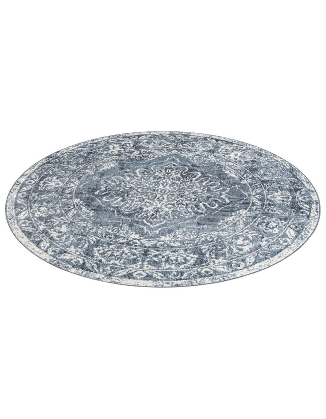 Blue 7' x 7' Oxford Round Area Rug Traditional Design 100% Polypropylene Carpet for Living Room, Bedrooms, Dining, Office for Sale at Rug Engine