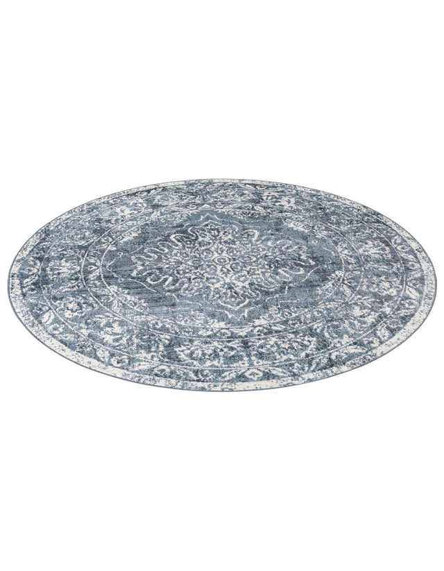Blue 7' x 7' Oxford Round Area Rug Traditional Design 100% Polypropylene Carpet for Living Room, Bedrooms, Dining, Office for Sale at Rug Engine