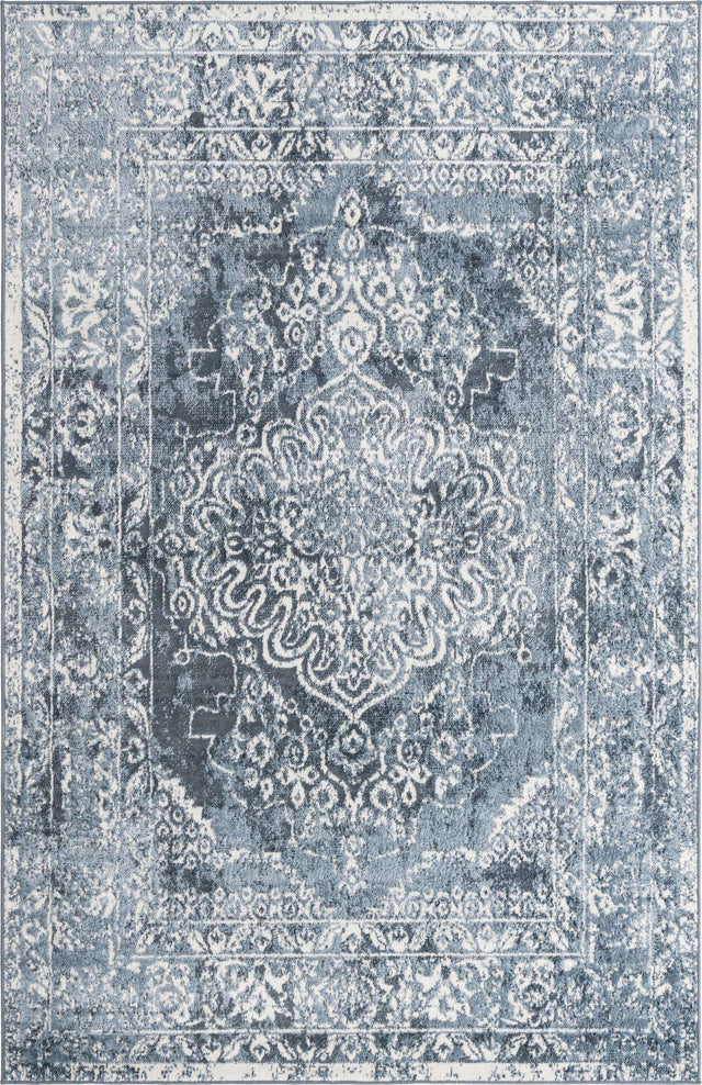 Blue 6' 1 x 9' Oxford Rectangle Area Rug Traditional Design 100% Polypropylene Carpet for Living Room, Bedrooms, Dining, Office for Sale at Rug Engine