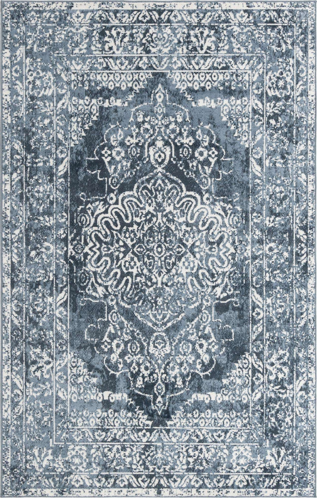 Blue 5' 3 x 8' Oxford Rectangle Area Rug Traditional Design 100% Polypropylene Carpet for Living Room, Bedrooms, Dining, Office for Sale at Rug Engine