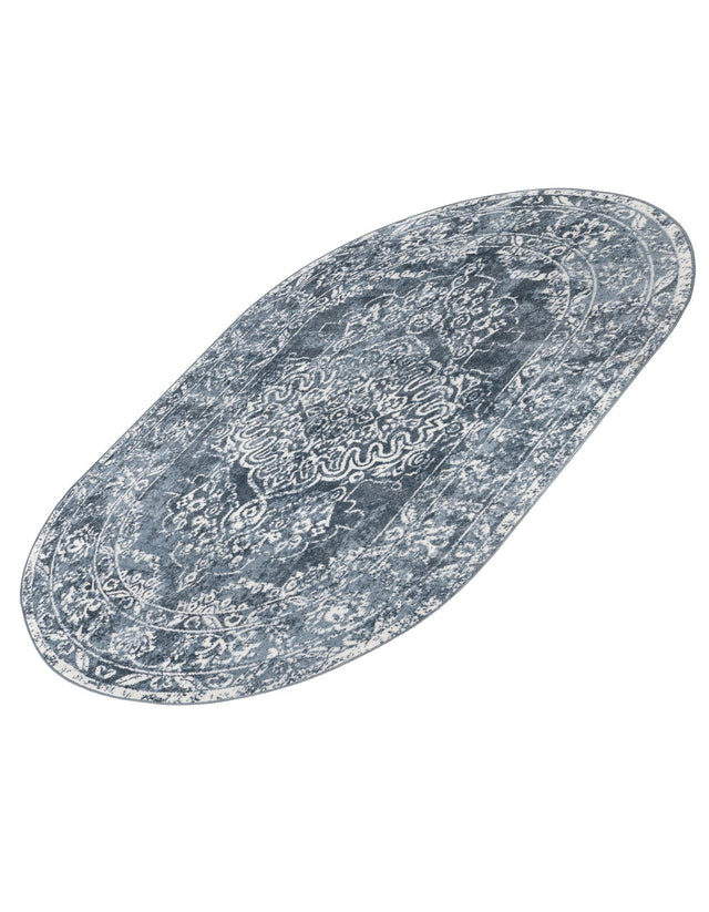 Blue 5' 3 x 8' Oxford Oval Area Rug Traditional Design 100% Polypropylene Carpet for Living Room, Bedrooms, Dining, Office for Sale at Rug Engine