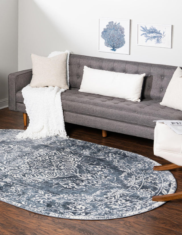 Blue 4' x 6' Oxford Oval Area Rug Traditional Design 100% Polypropylene Carpet for Living Room, Bedrooms, Dining, Office for Sale at Rug Engine
