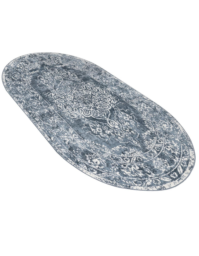 Blue 5' 3 x 8' Oxford Oval Area Rug Traditional Design 100% Polypropylene Carpet for Living Room, Bedrooms, Dining, Office for Sale at Rug Engine