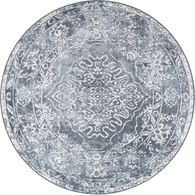 Blue 5' x 5' Oxford Round Area Rug Traditional Design 100% Polypropylene Carpet for Living Room, Bedrooms, Dining, Office for Sale at Rug Engine