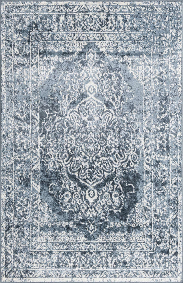 Blue 4' 1 x 6' 1 Oxford Rectangle Area Rug Traditional Design 100% Polypropylene Carpet for Living Room, Bedrooms, Dining, Office for Sale at Rug Engine