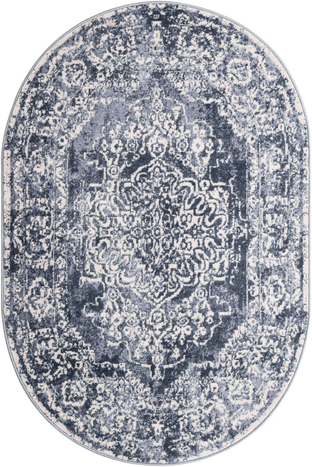 Blue 4' x 6' Oxford Oval Area Rug Traditional Design 100% Polypropylene Carpet for Living Room, Bedrooms, Dining, Office for Sale at Rug Engine