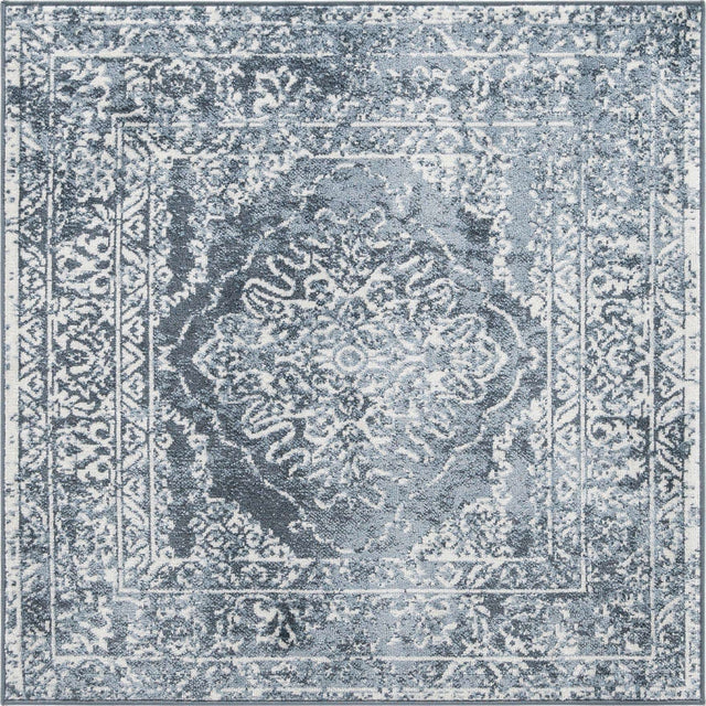 Blue 4' 1 x 4' 1 Oxford Square Area Rug Traditional Design 100% Polypropylene Carpet for Living Room, Bedrooms, Dining, Office for Sale at Rug Engine