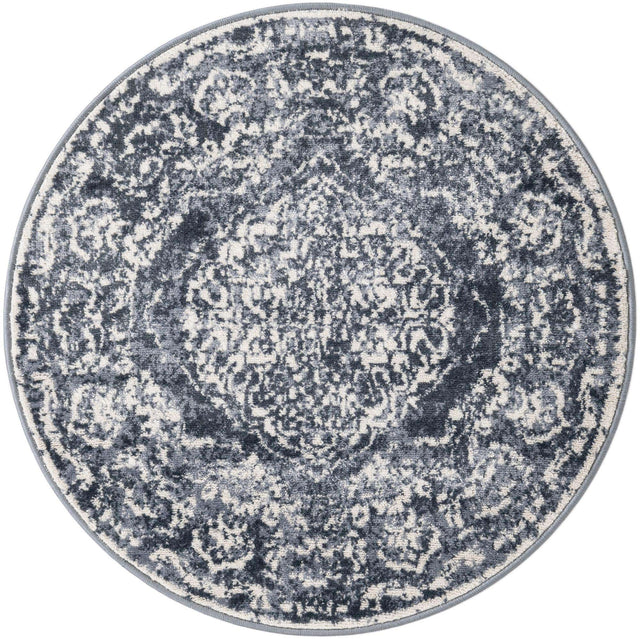 Blue 3' x 3' Oxford Round Area Rug Traditional Design 100% Polypropylene Carpet for Living Room, Bedrooms, Dining, Office for Sale at Rug Engine