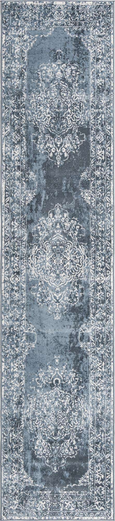 Blue 2' 7 x 12' Oxford Runner Area Rug Traditional Design 100% Polypropylene Carpet for Living Room, Bedrooms, Dining, Office for Sale at Rug Engine