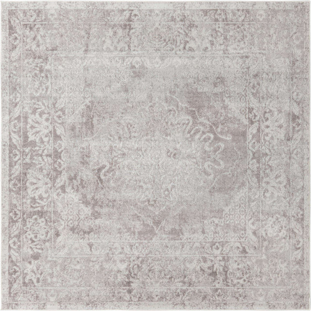 Gray 7' 10 x 7' 10 Oxford Square Area Rug Traditional Design 100% Polypropylene Carpet for Living Room, Bedrooms, Dining, Office for Sale at Rug Engine