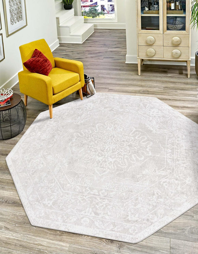 Gray 7' 1 x 7' 1 Oxford Octagon Area Rug Traditional Design 100% Polypropylene Carpet for Living Room, Bedrooms, Dining, Office for Sale at Rug Engine