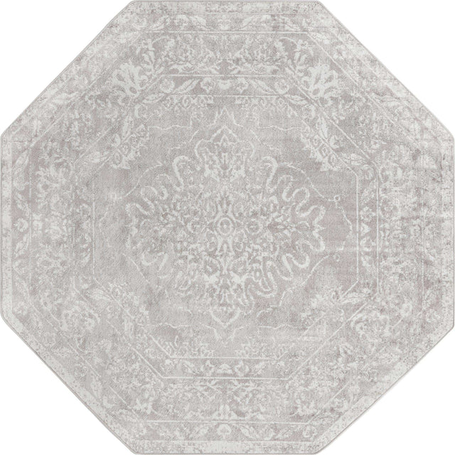 Gray 7' 1 x 7' 1 Oxford Octagon Area Rug Traditional Design 100% Polypropylene Carpet for Living Room, Bedrooms, Dining, Office for Sale at Rug Engine