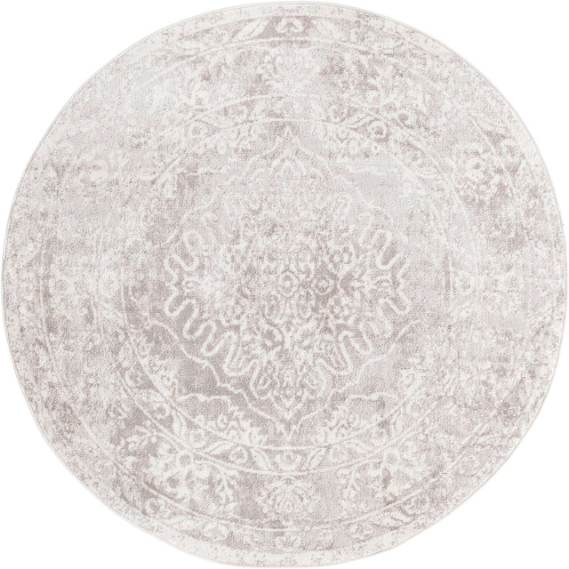 Gray 7' 1 x 7' 1 Oxford Round Area Rug Traditional Design 100% Polypropylene Carpet for Living Room, Bedrooms, Dining, Office for Sale at Rug Engine