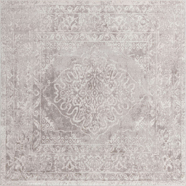 Gray 6' 1 x 6' 1 Oxford Square Area Rug Traditional Design 100% Polypropylene Carpet for Living Room, Bedrooms, Dining, Office for Sale at Rug Engine