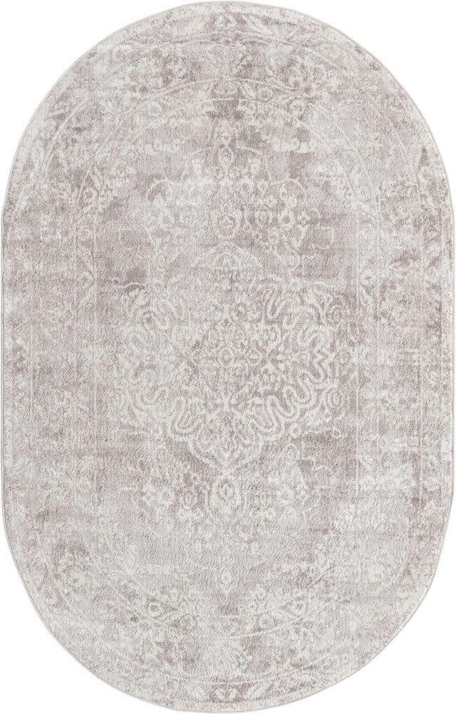 Gray 5' 3 x 8' Oxford Oval Area Rug Traditional Design 100% Polypropylene Carpet for Living Room, Bedrooms, Dining, Office for Sale at Rug Engine