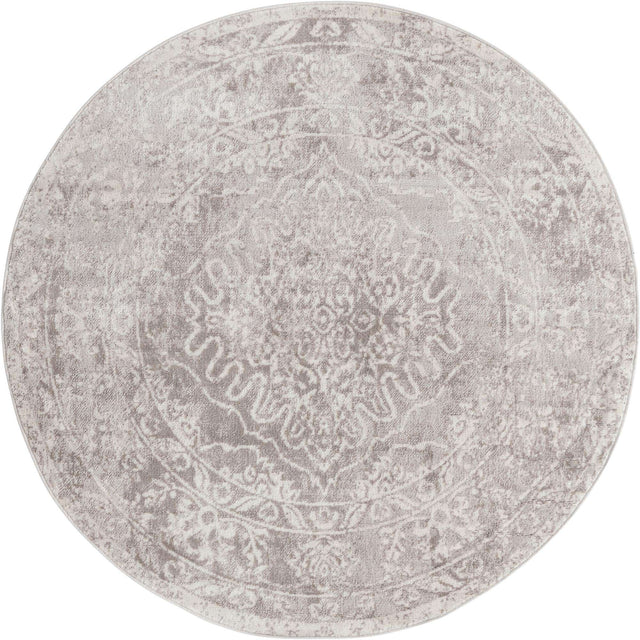 Gray 5' 3 x 5' 3 Oxford Round Area Rug Traditional Design 100% Polypropylene Carpet for Living Room, Bedrooms, Dining, Office for Sale at Rug Engine