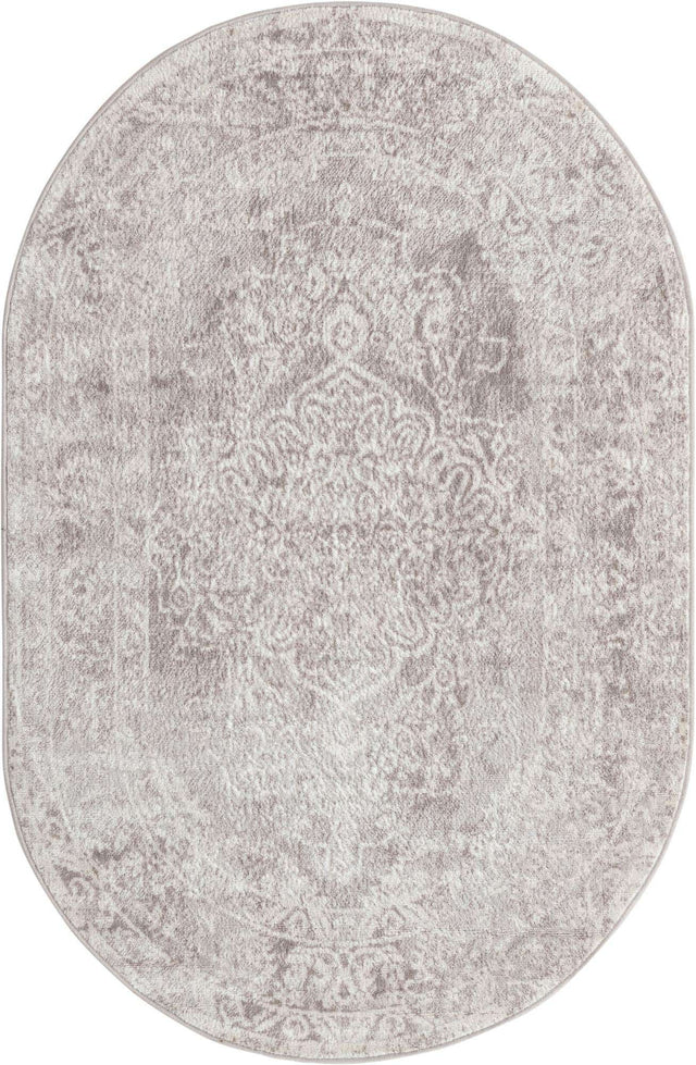 Gray 4' x 6' Oxford Oval Area Rug Traditional Design 100% Polypropylene Carpet for Living Room, Bedrooms, Dining, Office for Sale at Rug Engine