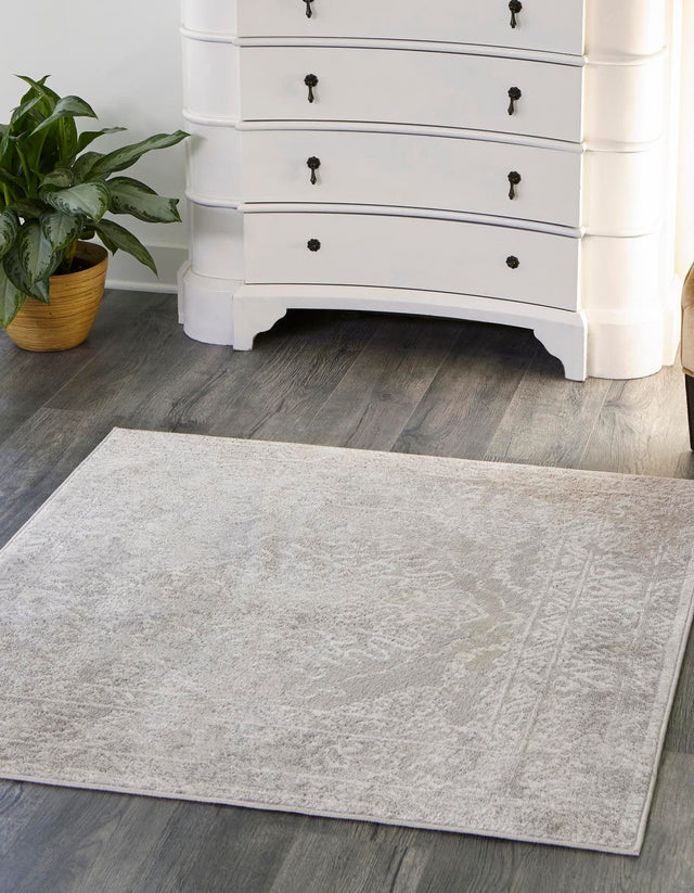 Gray 6' 1 x 6' 1 Oxford Square Area Rug Traditional Design 100% Polypropylene Carpet for Living Room, Bedrooms, Dining, Office for Sale at Rug Engine