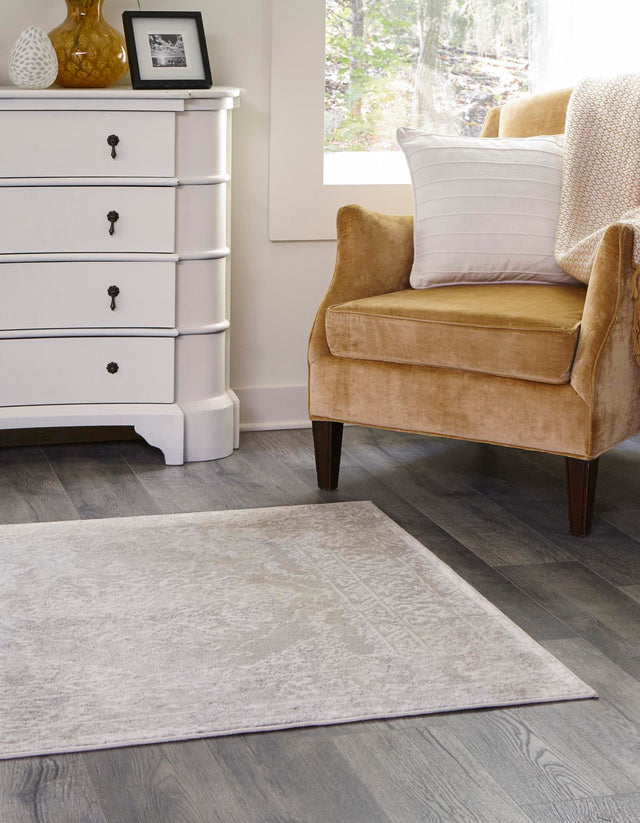 Gray 4' x 4' Oxford Square Area Rug Traditional Design 100% Polypropylene Carpet for Living Room, Bedrooms, Dining, Office for Sale at Rug Engine