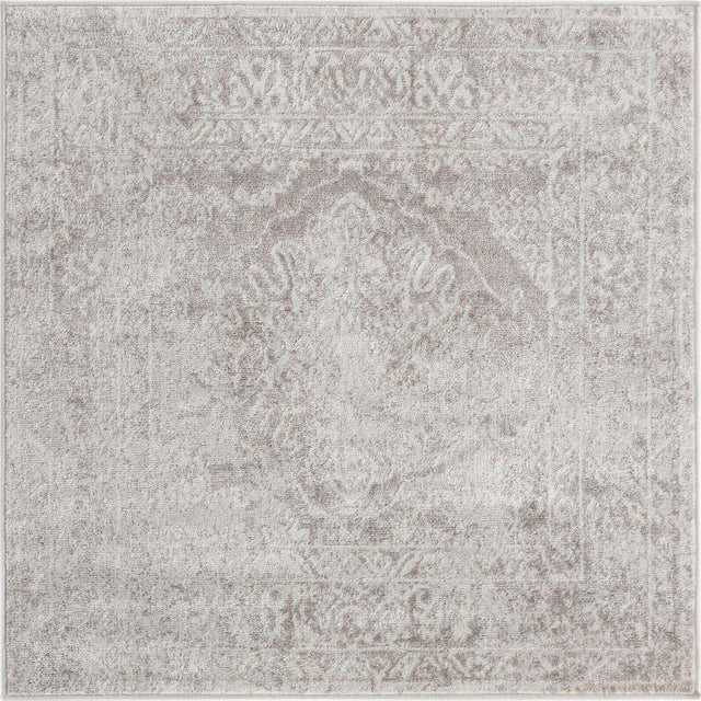 Gray 4' x 4' Oxford Square Area Rug Traditional Design 100% Polypropylene Carpet for Living Room, Bedrooms, Dining, Office for Sale at Rug Engine