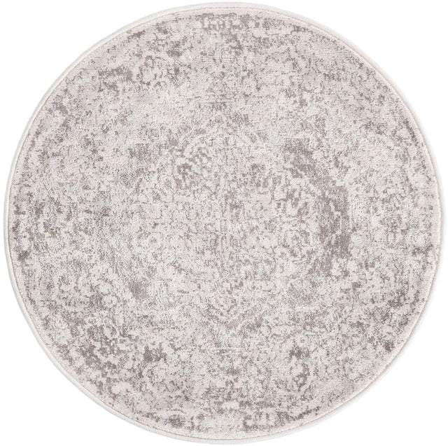Gray 3' x 3' Oxford Round Area Rug Traditional Design 100% Polypropylene Carpet for Living Room, Bedrooms, Dining, Office for Sale at Rug Engine