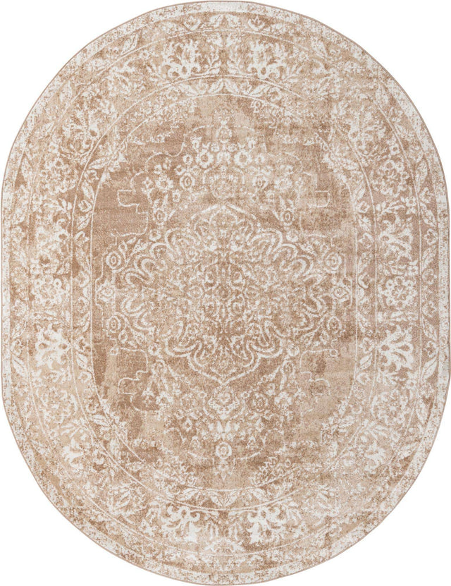 Beige 8' x 10' Oxford Oval Area Rug Traditional Design 100% Polypropylene Carpet for Living Room, Bedrooms, Dining, Office for Sale at Rug Engine