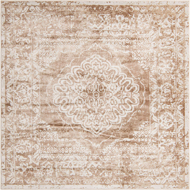 Beige 7' 10 x 7' 10 Oxford Square Area Rug Traditional Design 100% Polypropylene Carpet for Living Room, Bedrooms, Dining, Office for Sale at Rug Engine