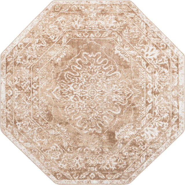 Beige 7' x 7' Oxford Octagon Area Rug Traditional Design 100% Polypropylene Carpet for Living Room, Bedrooms, Dining, Office for Sale at Rug Engine