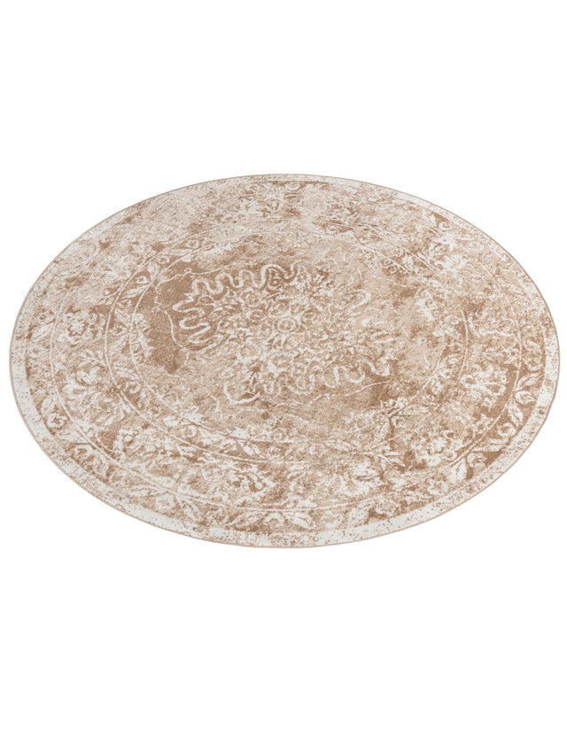 Beige 7' x 7' Oxford Round Area Rug Traditional Design 100% Polypropylene Carpet for Living Room, Bedrooms, Dining, Office for Sale at Rug Engine