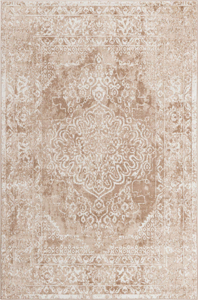 Beige 6' x 9' Oxford Rectangle Area Rug Traditional Design 100% Polypropylene Carpet for Living Room, Bedrooms, Dining, Office for Sale at Rug Engine
