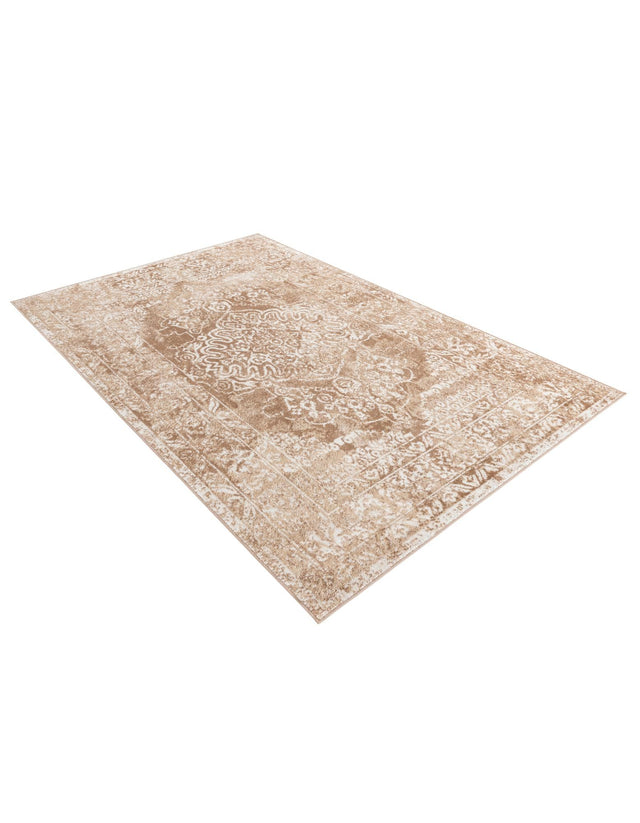 Beige 5' 3 x 8' Oxford Rectangle Area Rug Traditional Design 100% Polypropylene Carpet for Living Room, Bedrooms, Dining, Office for Sale at Rug Engine