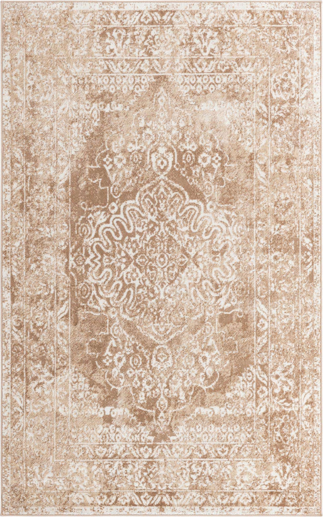 Beige 5' 3 x 8' Oxford Rectangle Area Rug Traditional Design 100% Polypropylene Carpet for Living Room, Bedrooms, Dining, Office for Sale at Rug Engine
