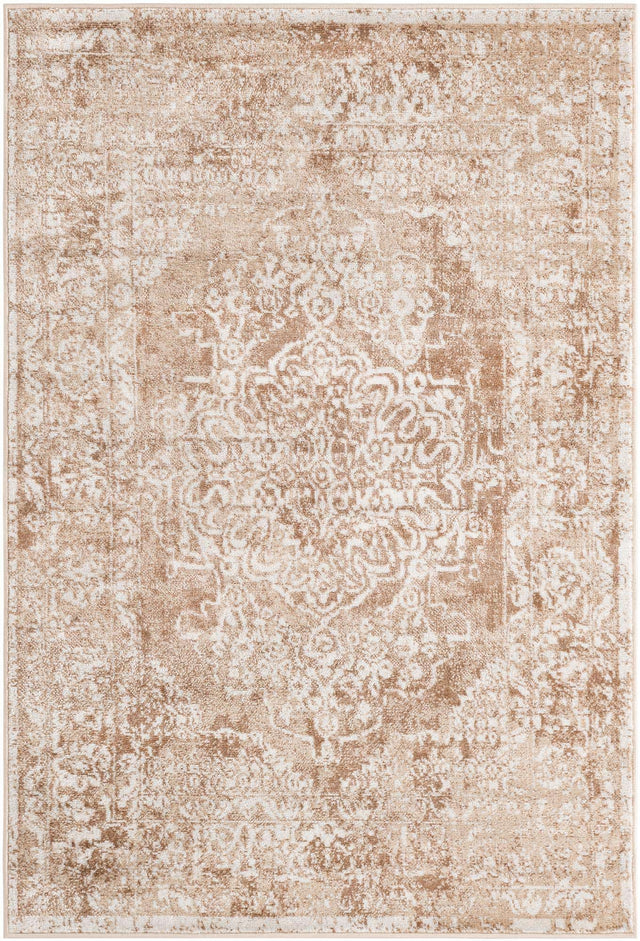 Beige 4' 1 x 6' 1 Oxford Rectangle Area Rug Traditional Design 100% Polypropylene Carpet for Living Room, Bedrooms, Dining, Office for Sale at Rug Engine