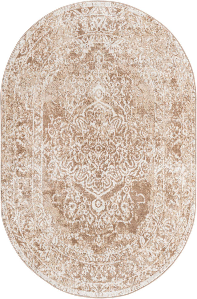 Beige 4' x 6' Oxford Oval Area Rug Traditional Design 100% Polypropylene Carpet for Living Room, Bedrooms, Dining, Office for Sale at Rug Engine