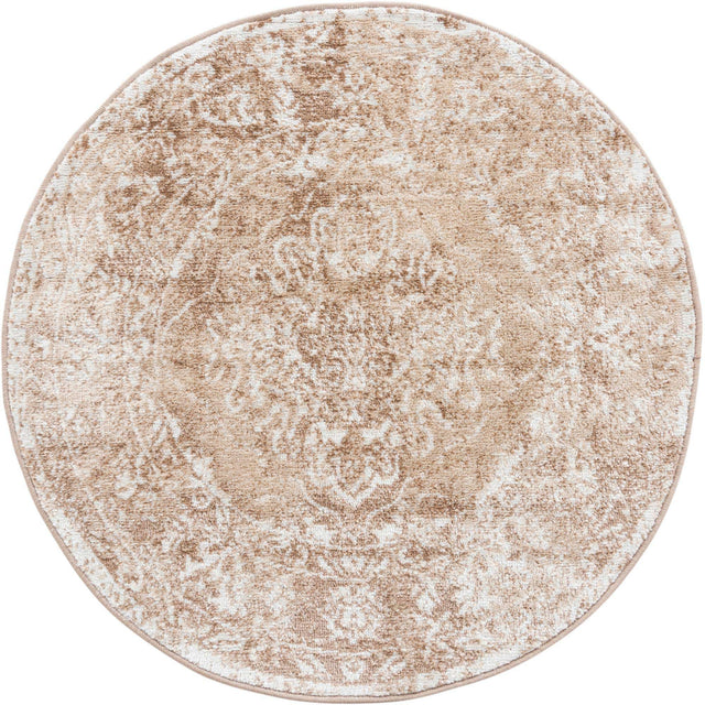 Beige 3' x 3' Oxford Round Area Rug Traditional Design 100% Polypropylene Carpet for Living Room, Bedrooms, Dining, Office for Sale at Rug Engine