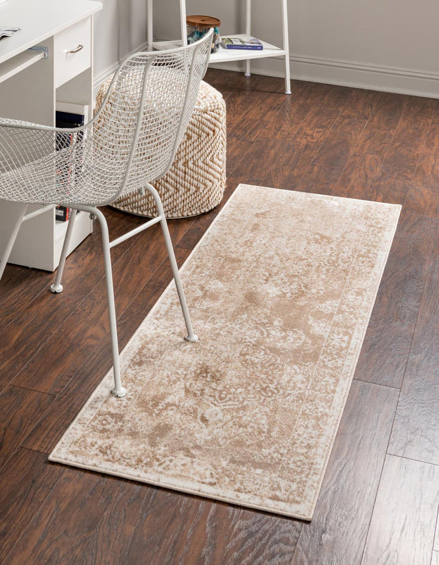 Beige 2' x 8' Oxford Runner Area Rug Traditional Design 100% Polypropylene Carpet for Living Room, Bedrooms, Dining, Office for Sale at Rug Engine