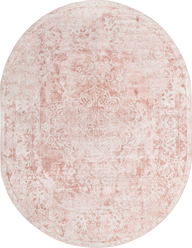 Pink 8' x 10' Oxford Oval Area Rug Traditional Design 100% Polypropylene Carpet for Living Room, Bedrooms, Dining, Office for Sale at Rug Engine