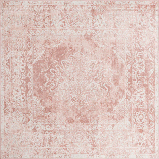 Pink 7' 10 x 7' 10 Oxford Square Area Rug Traditional Design 100% Polypropylene Carpet for Living Room, Bedrooms, Dining, Office for Sale at Rug Engine
