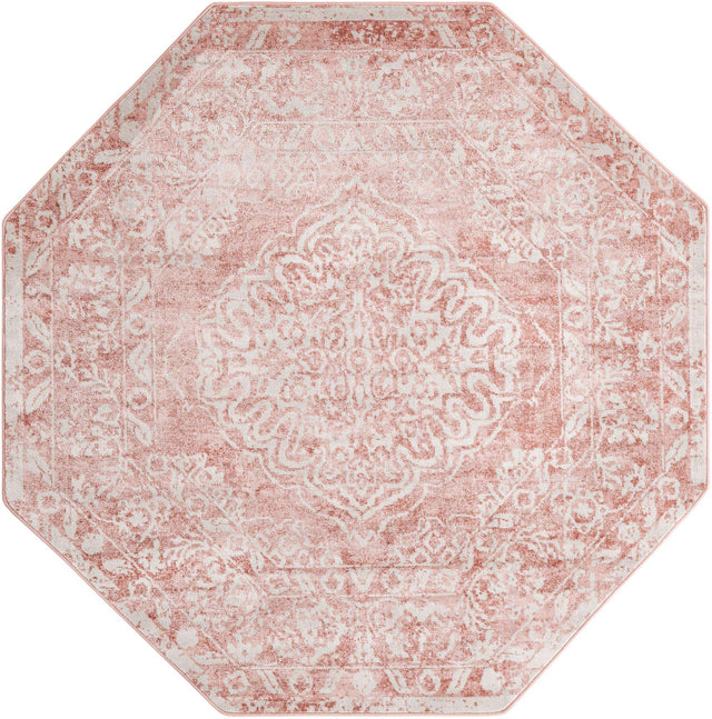 Pink 7' x 7' Oxford Octagon Area Rug Traditional Design 100% Polypropylene Carpet for Living Room, Bedrooms, Dining, Office for Sale at Rug Engine