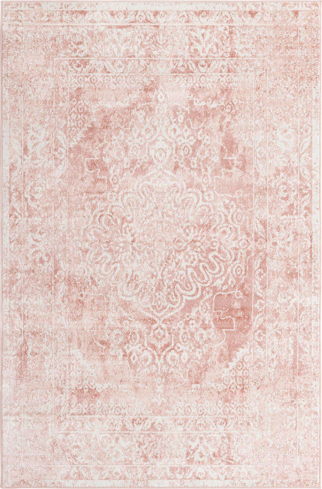 Pink 6' 1 x 9' Oxford Rectangle Area Rug Traditional Design 100% Polypropylene Carpet for Living Room, Bedrooms, Dining, Office for Sale at Rug Engine