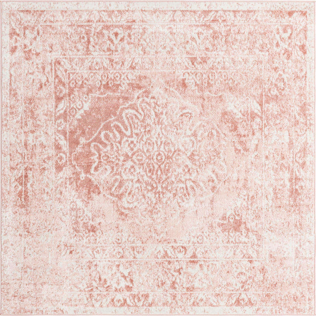 Pink 6' x 6' Oxford Square Area Rug Traditional Design 100% Polypropylene Carpet for Living Room, Bedrooms, Dining, Office for Sale at Rug Engine