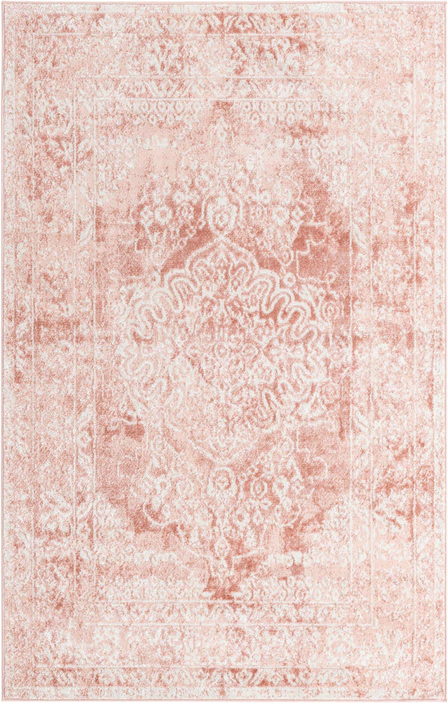 Pink 5' 3 x 8' Oxford Rectangle Area Rug Traditional Design 100% Polypropylene Carpet for Living Room, Bedrooms, Dining, Office for Sale at Rug Engine