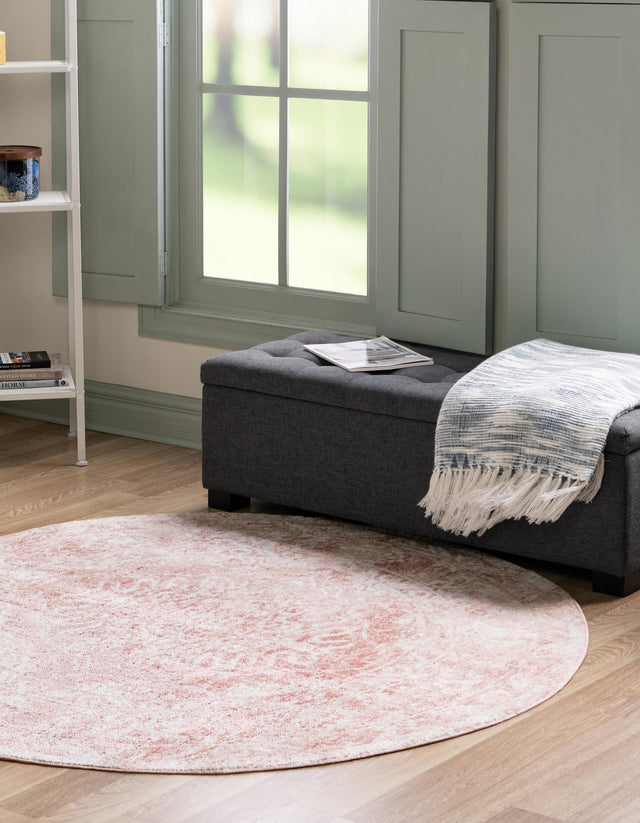 Pink 3' 1 x 3' 1 Oxford Round Area Rug Traditional Design 100% Polypropylene Carpet for Living Room, Bedrooms, Dining, Office for Sale at Rug Engine