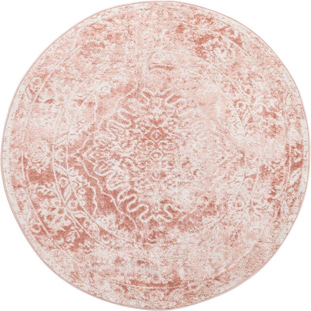 Pink 5' 3 x 5' 3 Oxford Round Area Rug Traditional Design 100% Polypropylene Carpet for Living Room, Bedrooms, Dining, Office for Sale at Rug Engine