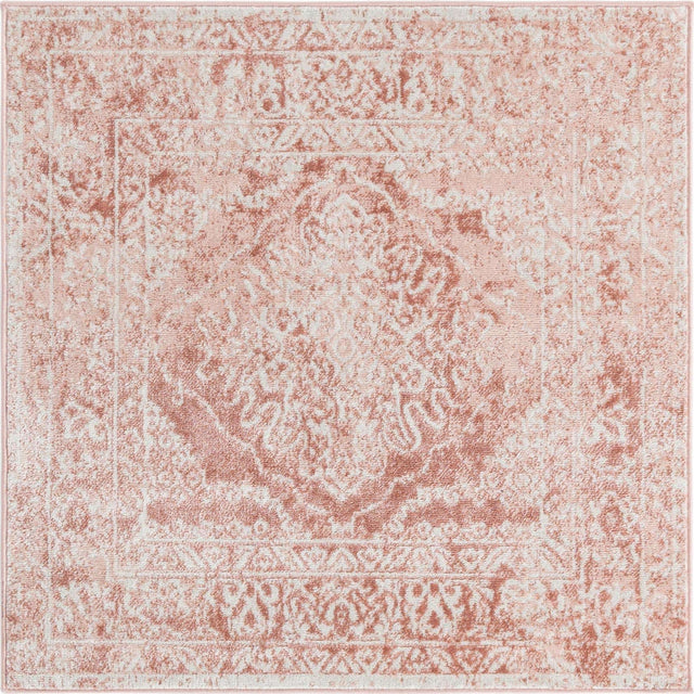 Pink 4' 1 x 4' 1 Oxford Square Area Rug Traditional Design 100% Polypropylene Carpet for Living Room, Bedrooms, Dining, Office for Sale at Rug Engine