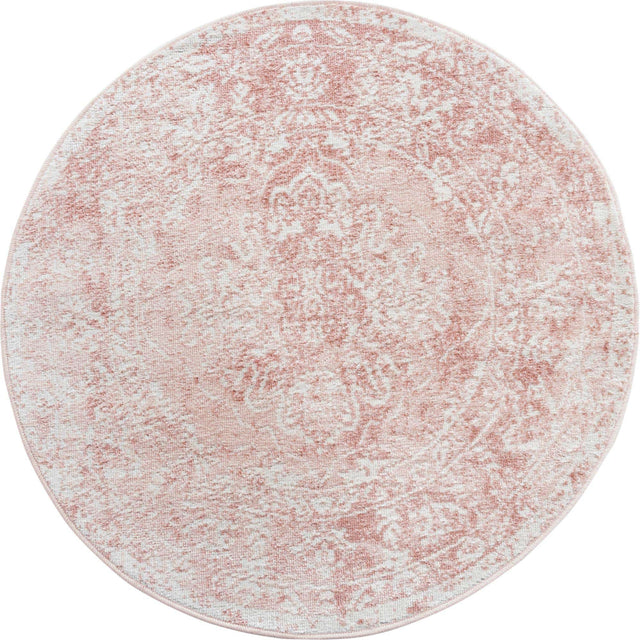 Pink 3' 1 x 3' 1 Oxford Round Area Rug Traditional Design 100% Polypropylene Carpet for Living Room, Bedrooms, Dining, Office for Sale at Rug Engine