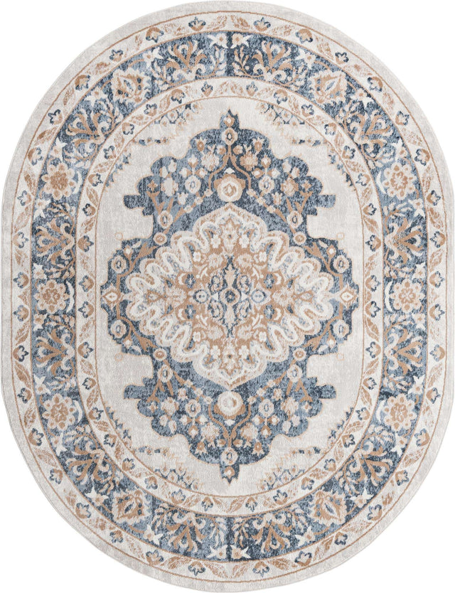 Cream 8' x 10' Oxford Oval Area Rug Traditional Design 100% Polypropylene Carpet for Living Room, Bedrooms, Dining, Office for Sale at Rug Engine
