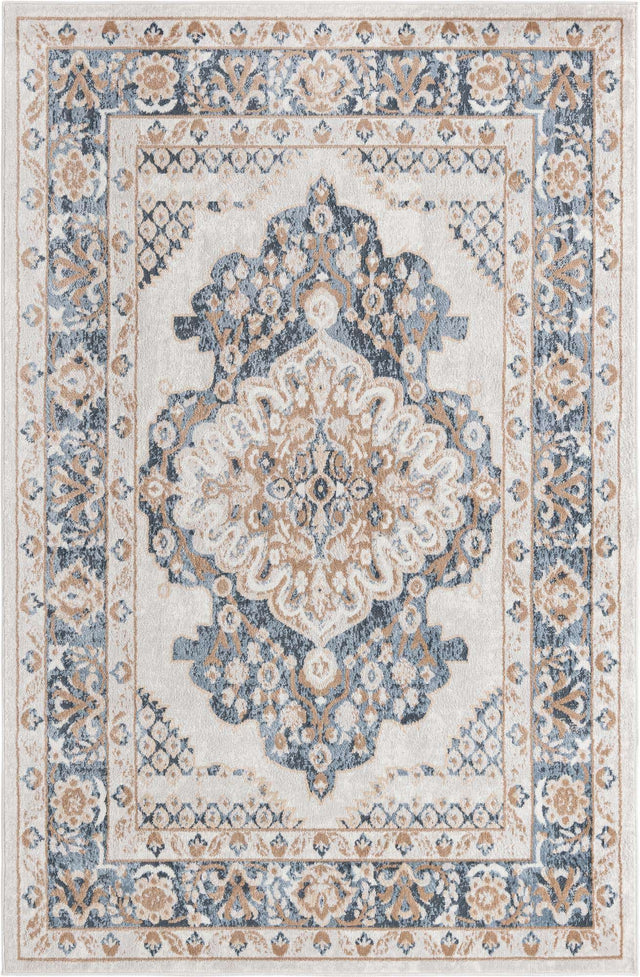 Cream 6' 1 x 9' Oxford Rectangle Area Rug Traditional Design 100% Polypropylene Carpet for Living Room, Bedrooms, Dining, Office for Sale at Rug Engine