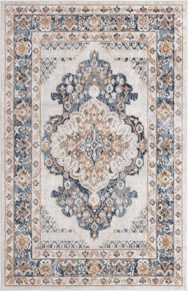 Cream 5' 3 x 8' Oxford Rectangle Area Rug Traditional Design 100% Polypropylene Carpet for Living Room, Bedrooms, Dining, Office for Sale at Rug Engine